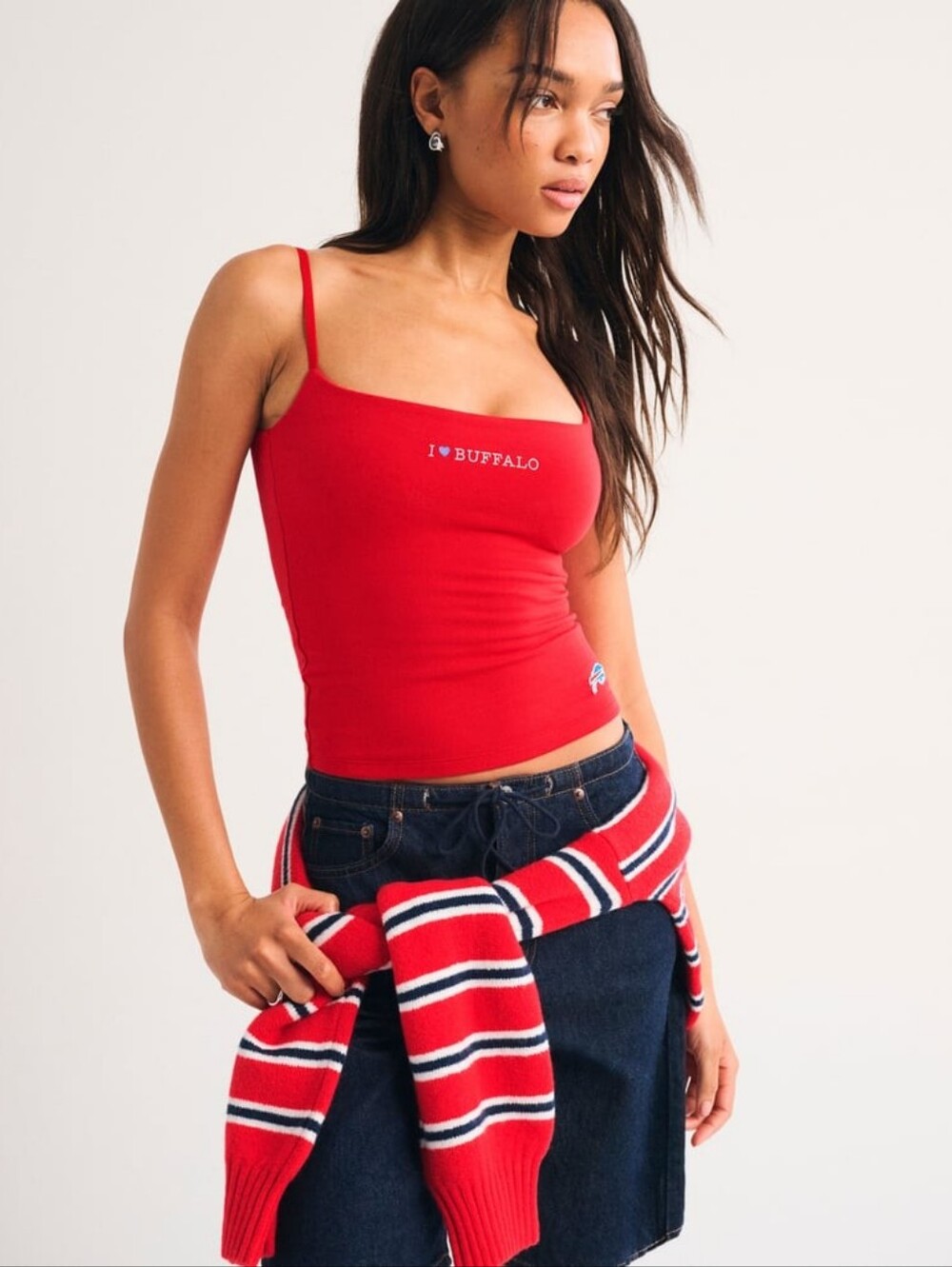 Abercrombie & Fitch Red Buffalo Bills Bra-Free Seamless Fabric 90s Cami Top XL